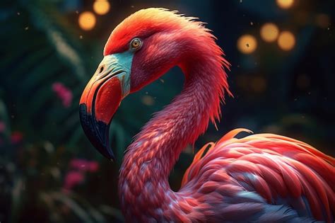 Premium AI Image | A painting of a flamingo with a red beak and a black ...