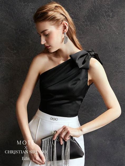 Motf Premium Bow Shoulder Asymmetrical Neck Top Shein Usa