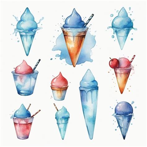 Premium Vector A Watercolor Painting Of Ice Cream Cones And Ice Creams