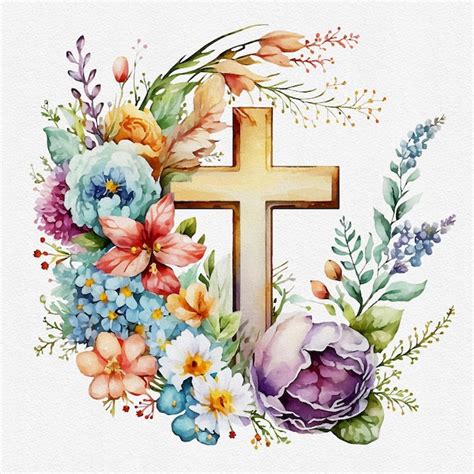 Premium Photo | Easter Cross and Flowers Wreath 1