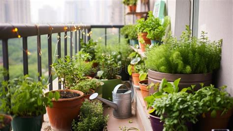 Urban Balcony Garden Oasis With Lush Green Plants And Fairy Lights