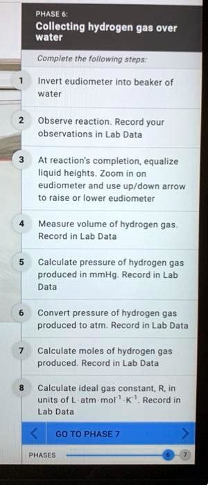 Phase Collecting Hydrogen Gas Over Water Complete The Following