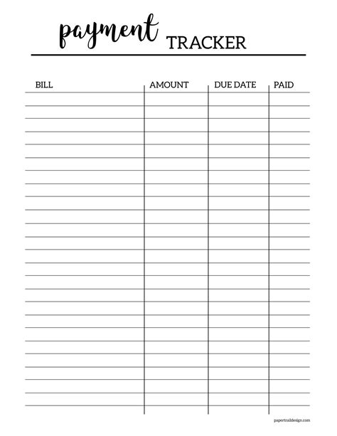 Monthly Bill Tracker Printable