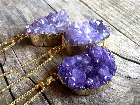 Large Amethyst Pendant Necklace Raw Amethyst Necklace Natural Etsy