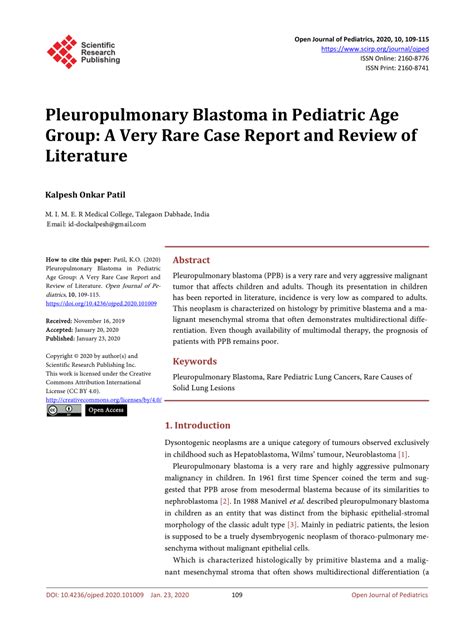 PDF Pleuropulmonary Blastoma In Pediatric Age Group A Very Rare Case