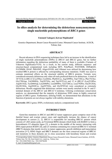 PDF In Silico Analysis For Determining The Deleterious Nonsynonymous