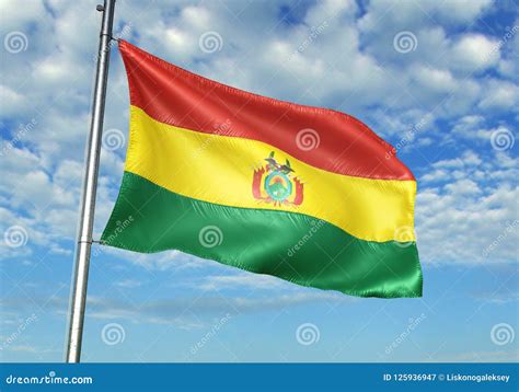 Bandera De Bolivia Que Agita Con El Cielo En El Ejemplo Realista 3d Del Fondo Stock De