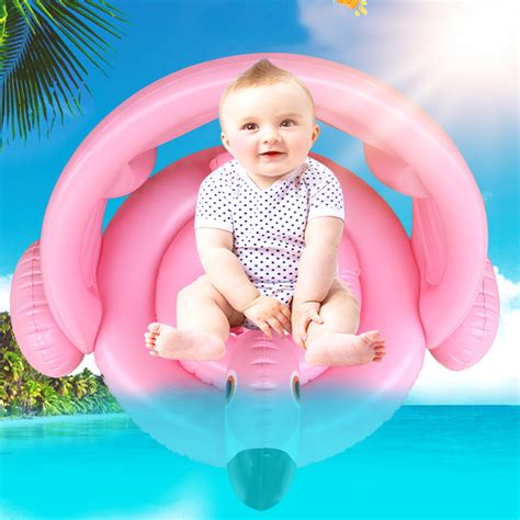 Kids Inflatable Flamingo Swim Float With Sunshade Safe Arm Rings ...