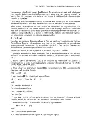 Ganho De Rentabilidade Em Minif Brica Processadora De Castanha De Caju