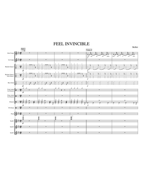 Feel Invincible Skillet Sheet Music For Piano Guitar Bass Guitar