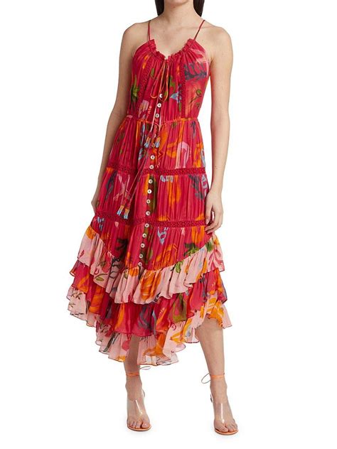 Farm Rio Mixed Fruits Ocean Tiered Midi Dress Lyst