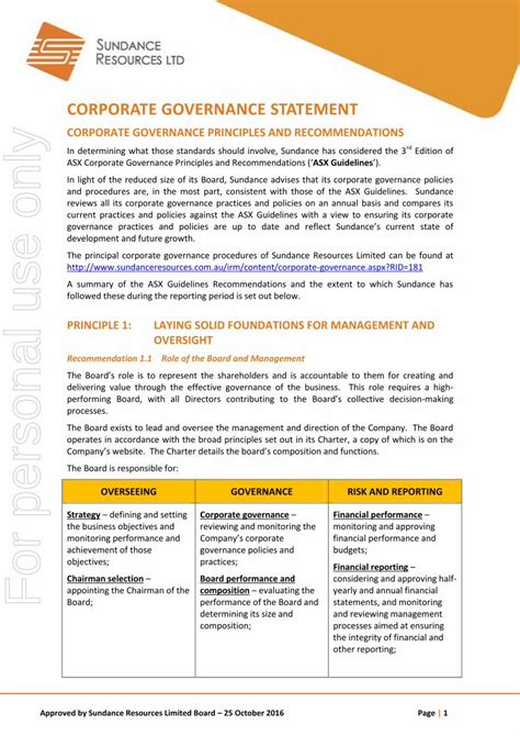 (PDF) CORPORATE GOVERNANCE PRINCIPLES AND RECOMMENDATIONS … · ASX ...