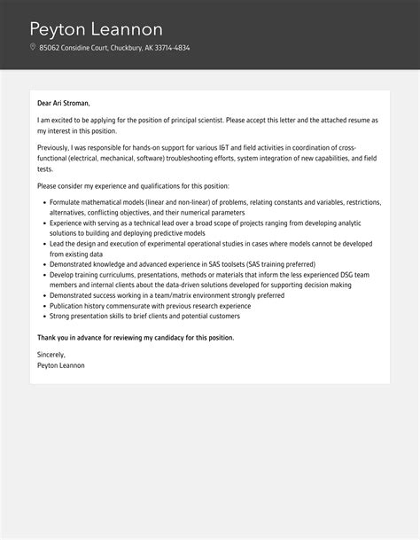 Principal Scientist Cover Letter Velvet Jobs