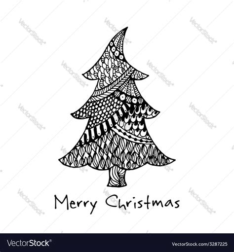 Greeting Card With Hand Drawn Christmas Tree Vector Image