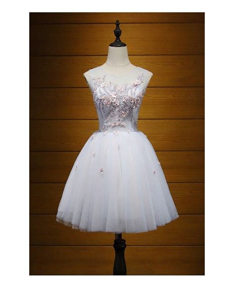 Princess A Line Scoop Neck Short Tulle Homecoming Dress With Appliques