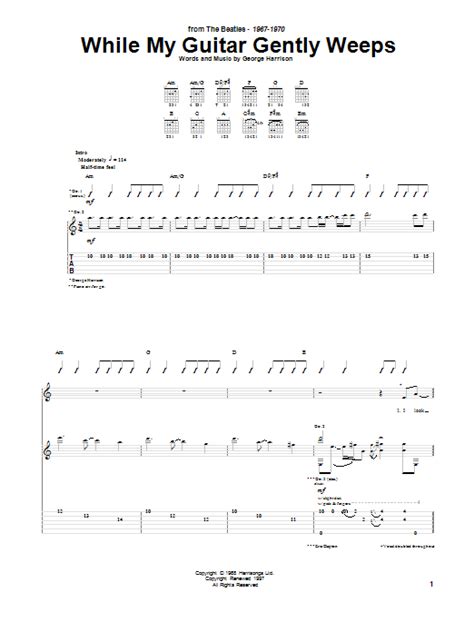 While My Guitar Gently Weeps By The Beatles Sheet Music For Guitar Tab