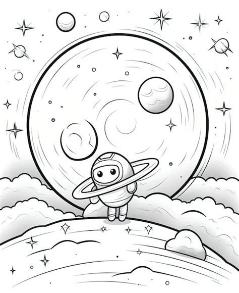 Dibujo En Blanco Y Negro De Marte Con Estrellas Al Fondo Vector Premium