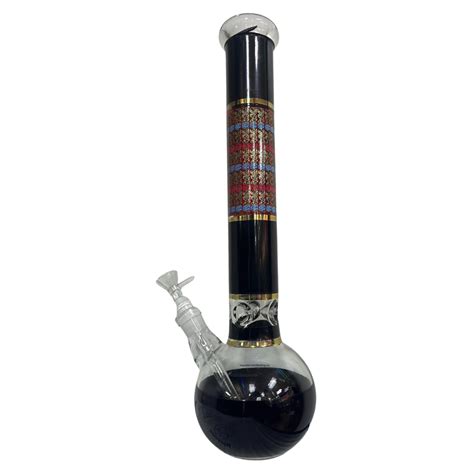 Black Leaf Flower Colored Round Base Glass Water Pipe Bong