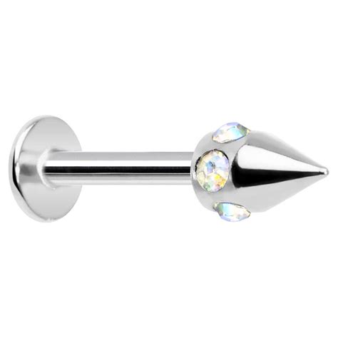 Gauge Stainless Steel Aurora Gem Cone Labret Monroe L Stainless