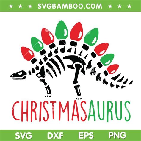 Christmasaurus SVG PNG Dinosaur Christmas Lights SVG Christmas