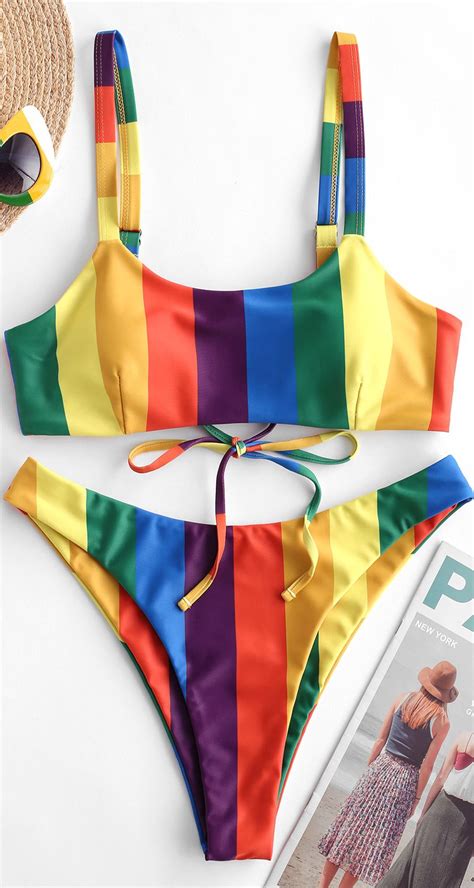 Rainbow Striped High Leg Bikini Swimsuit Artofit