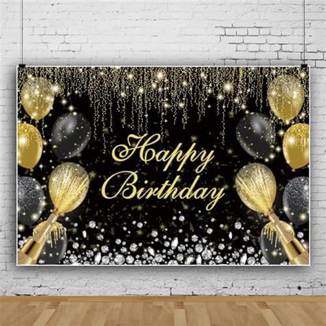 Leowefowa X Ft Vinyl Backdrop Black And Gold Happy Birthday Backdrop