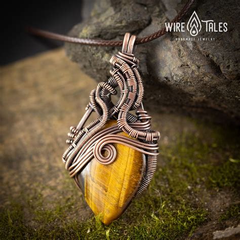 Wire Wrapped Pendant Protection Amulet Tigers Eye Necklace Etsy