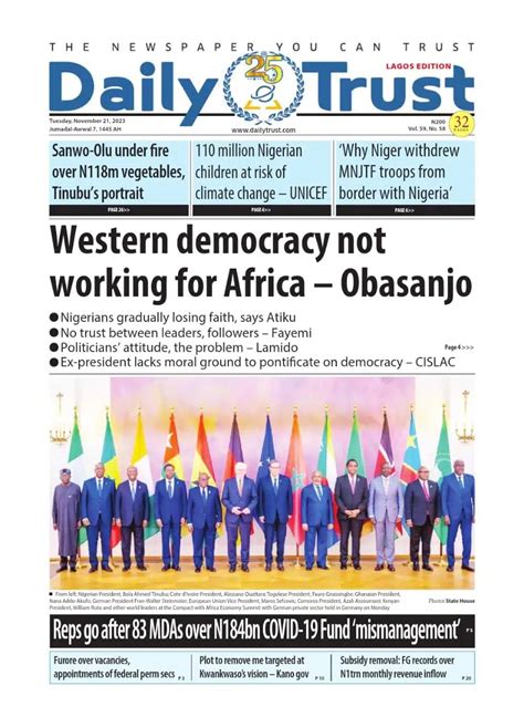 Nigerian Newspapers Daily Front Pages Review Tuesday St November