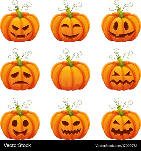 Pumpkin With Funny Faces Halloween Cartoon Vector Image