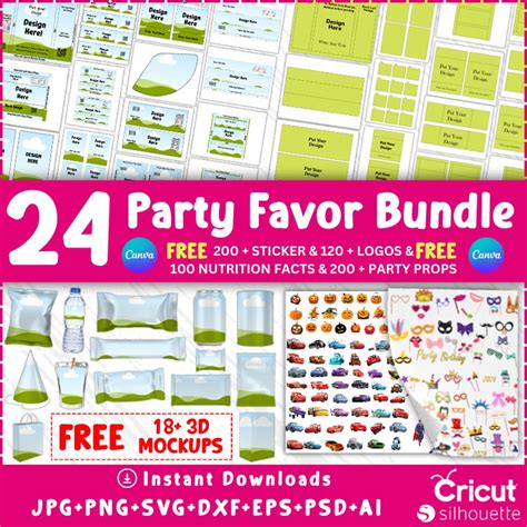 24 Party Favor Templates Bundle Party Favor Mockups Chip Bag Template