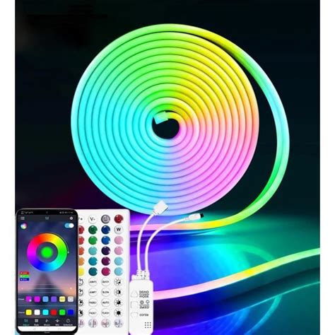 Ruban Led Néon Rgb 5M 12V Avec Contrôle Bluetooth App Télécommande Ir