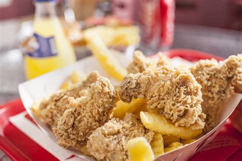 Fried Chicken With French Fries Stock Image Image Of Crispy