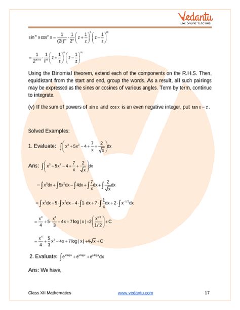 Cbse Class 12 Mathematics Chapter 7 Integrals Revision Notes