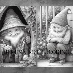 Gnomes Life Grayscale Coloring Book Adult Whimsical World Of Etsy