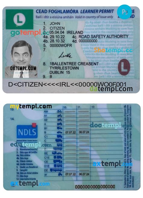 Ireland Driving License Learner Permit Template In Psd Format