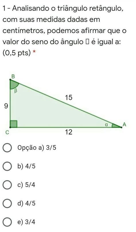 Analisando O Triângulo Retângulo Com Suas Medidas Dadas Em Centímetros