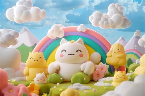 Premium Photo | Kawaii elements 3d rendering background