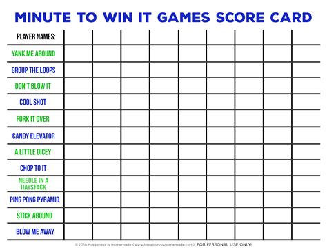 Printable Score Cards