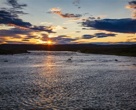 Icelandic Summer Landscape with Midnight Sun Phenomenon Iceland ...