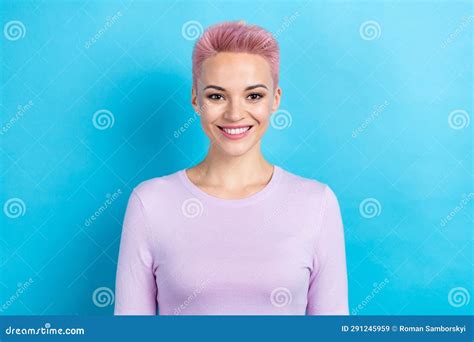 Photo Of Optimistic Lovely Cute Girl With Pink Dyed Hairstyle Wear