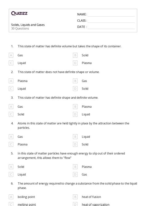 Solids, Liquids, and Gases - Printable Activity - Guest Hollow ...