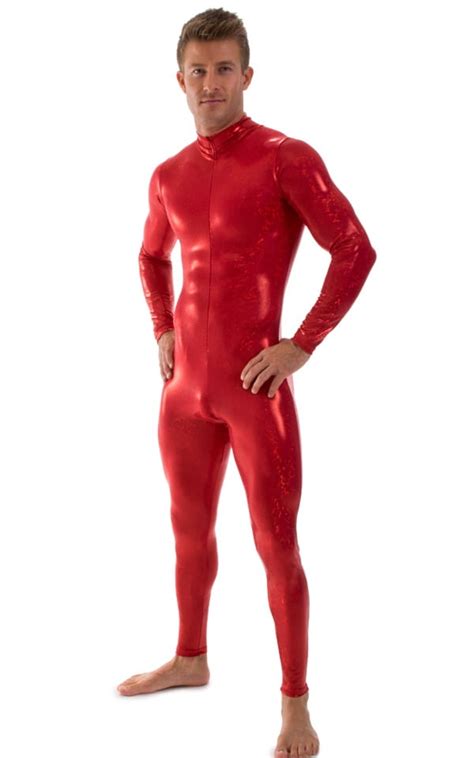 Full Bodysuit Suit For Men In Red Holographic Shattered Glass By Skinz