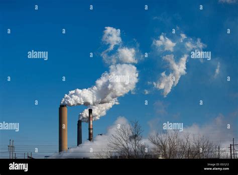 Industrial Smoke Stack In Winter Stock Photo Alamy