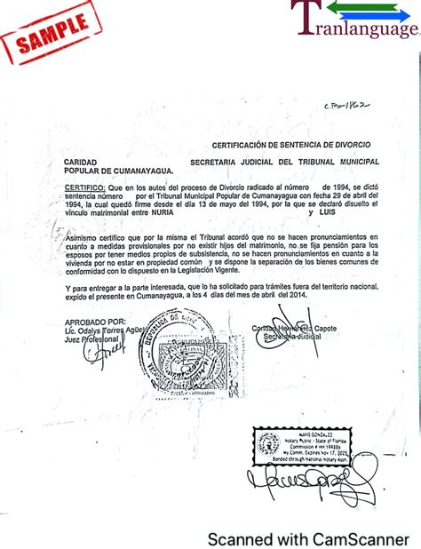 Divorce Certificate Cuba II Tranlanguage Certified Translations