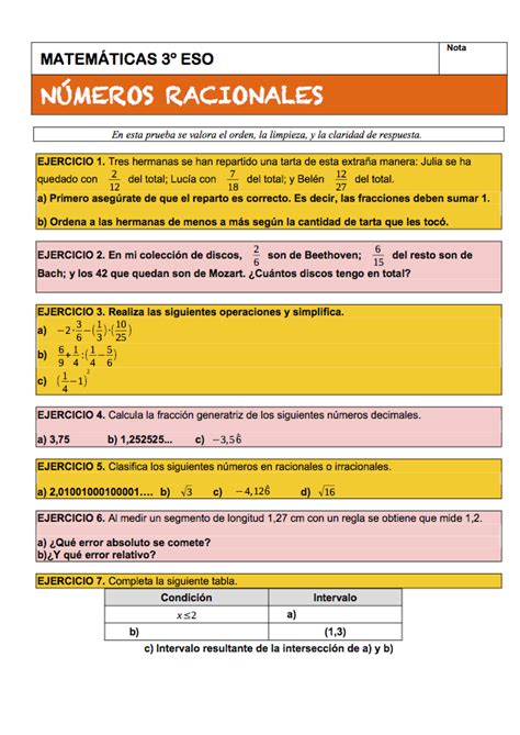 Examen Resuelto De NÚmeros Racionales¾ Matemáticas En Un Clic