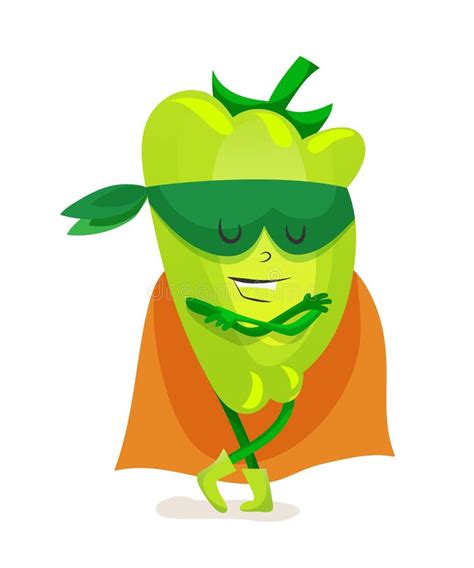 Cute Food Pepper In A Cloak Of Superhero And Mask Stock Vector