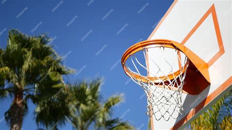 Premium Photo Basketball Court Outdoors Orange Hoop Net And Backboard