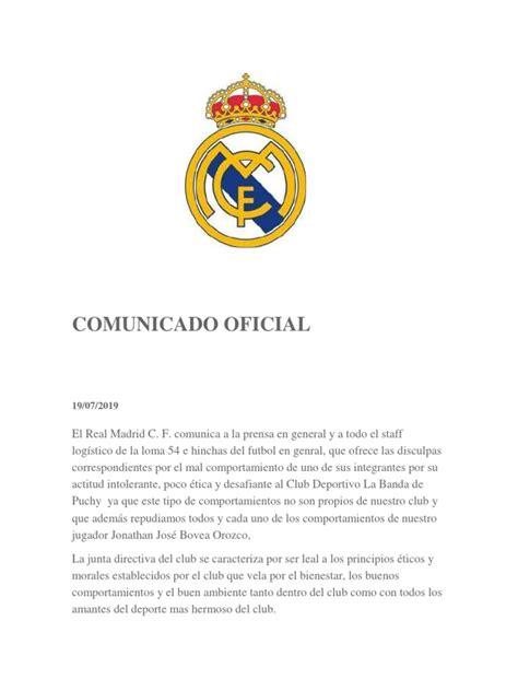 Comunicado Oficial Real Madrid 54 Pdf