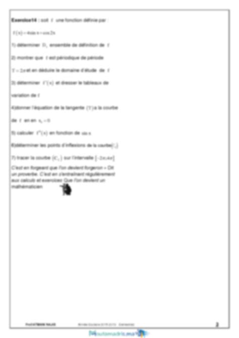 SOLUTION Exercices Maths 2bac Sm D Rivabilit Et Tude Des Fonctions 01