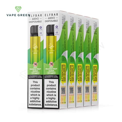 Kiwi Passionfruit Guava Disposable Vape By Elf Bar 600 V2 10 Pack Free Uk Delivery Vape Green